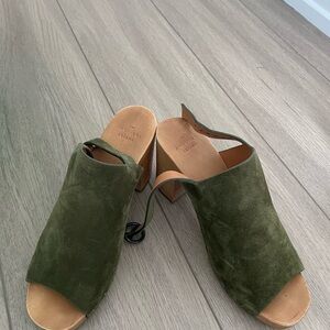 Sezane Forest Green Suede Mules